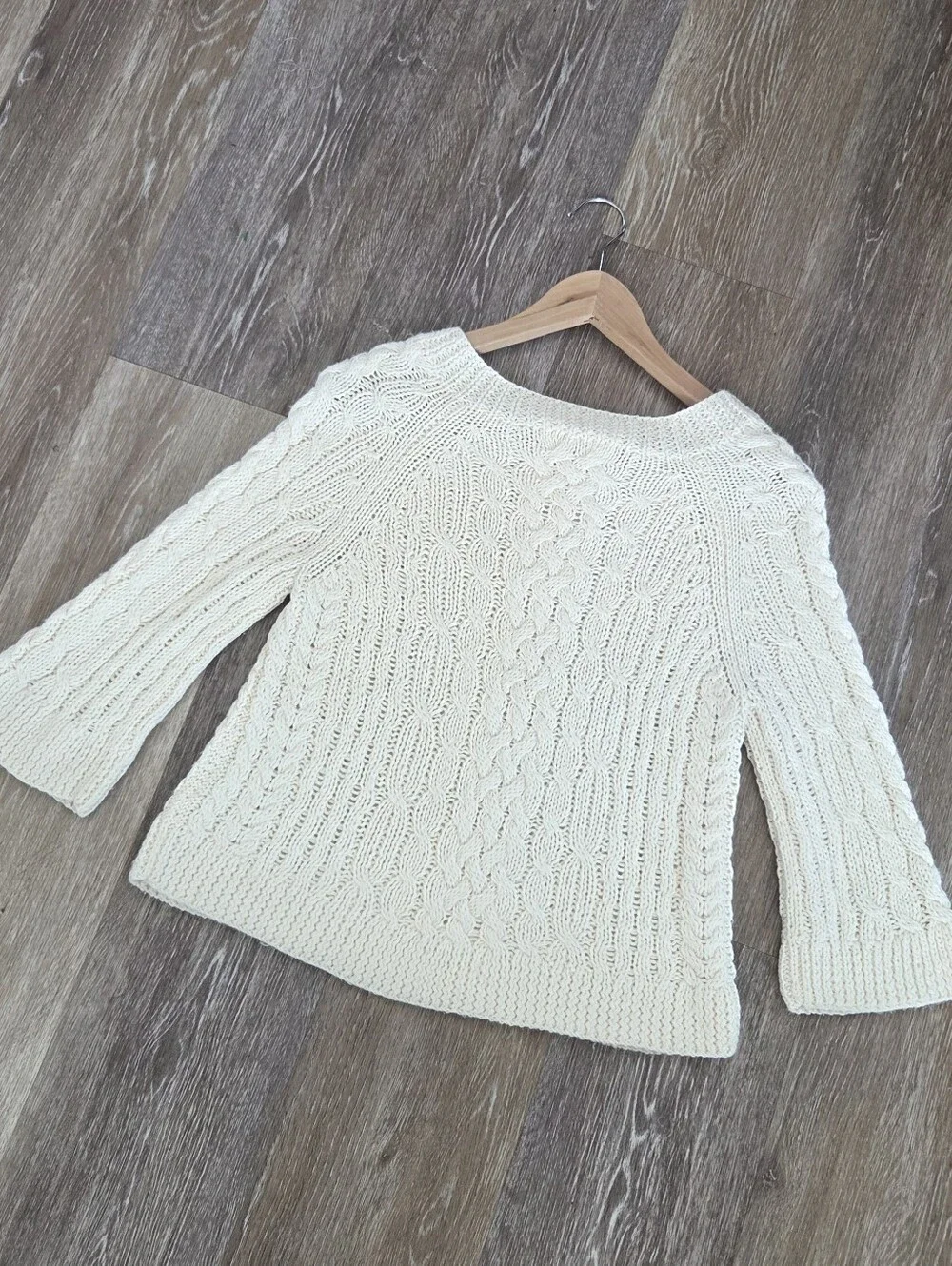 Michael Kors Wool Cable Knit Button Sweater Ivory Cardigan Boho Fall Chunky Knit